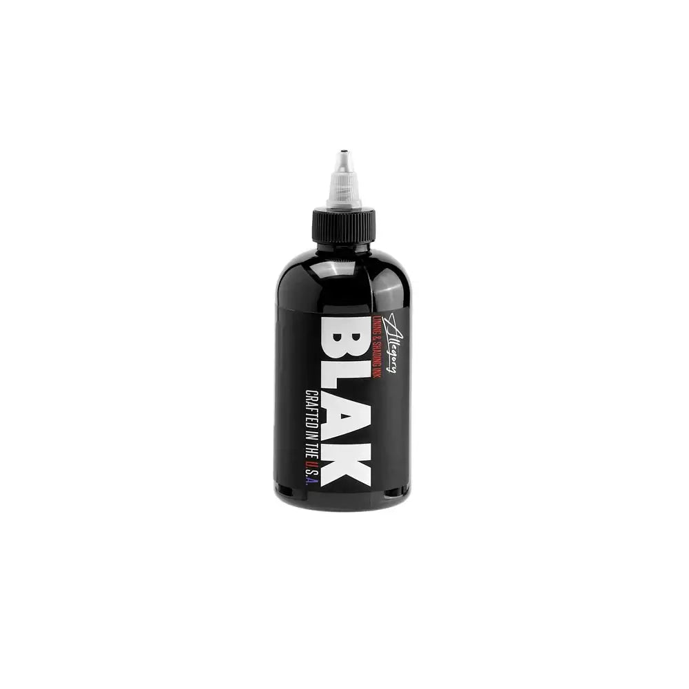 Allegory BLAK - 8 oz $25.00 Allegory BLAK is a smooth, consistent blend of liquid dispersed pigment.This rich black ink comes in an 8oz PET clear Squat Boston round bottle.Bottles are heat sealed with tamper resistant twist-dispensing tops.Each bottle com